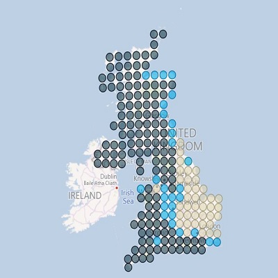 A UK map showing excess winter rainfall levels (oilseed rape, interim data 2023)